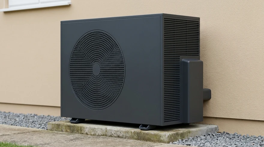 Outdoor condenser unit in graphite with perforated fan face
